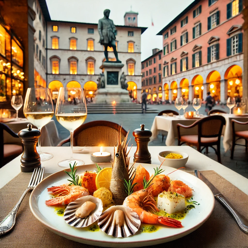 ristorante di pesce nel centro storico di lucca, in piazza cittadella